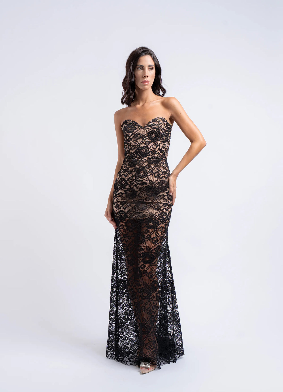 Abito Sirena in Pizzo con Scollo a Cuore | Abito Lungo Elegante Donna ...
