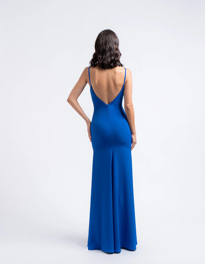 Abito lungo elegante donna con scollatura posteriore e linea aderente