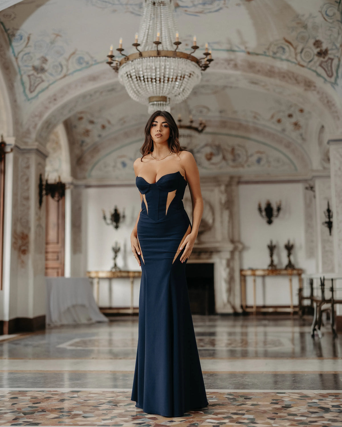Abito Lungo Sirena con Scollo a Cuore | Abito Cerimonia Donna Elegante ...