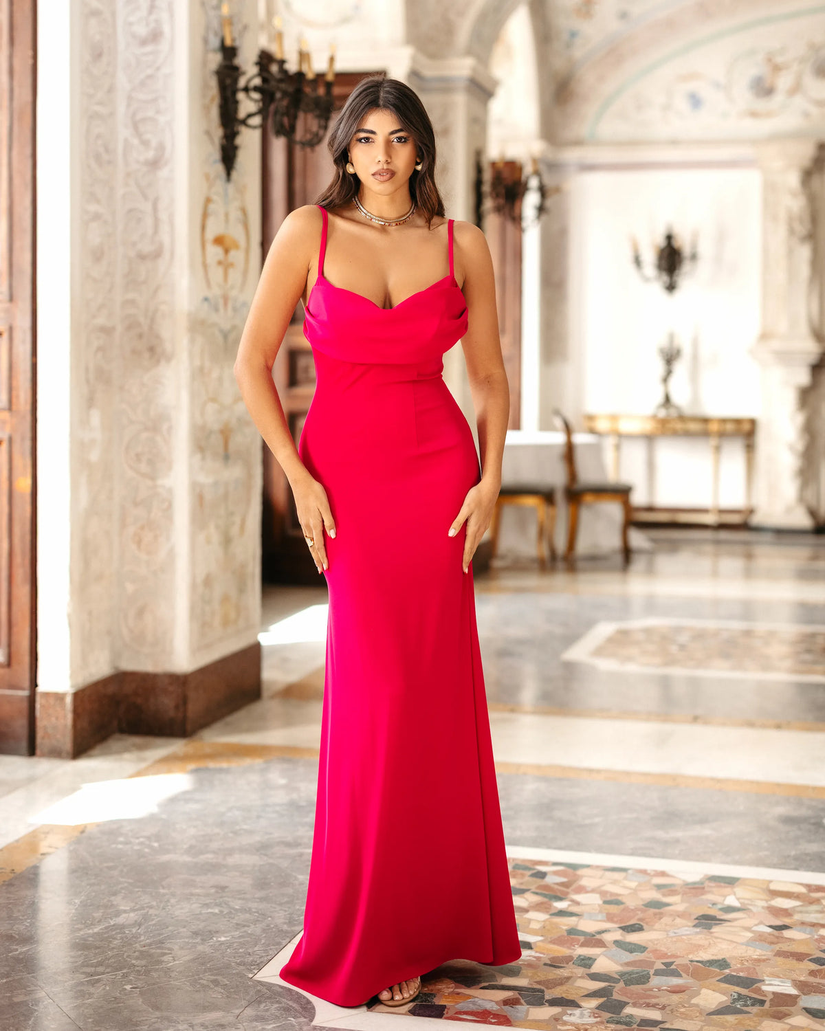 Abito Lungo Sirena con Scollo Sciallato | Abito Cerimonia Elegante ...