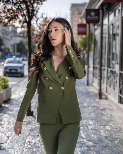 Tailleur doppiopetto donna verde con giacca 6 bottoni